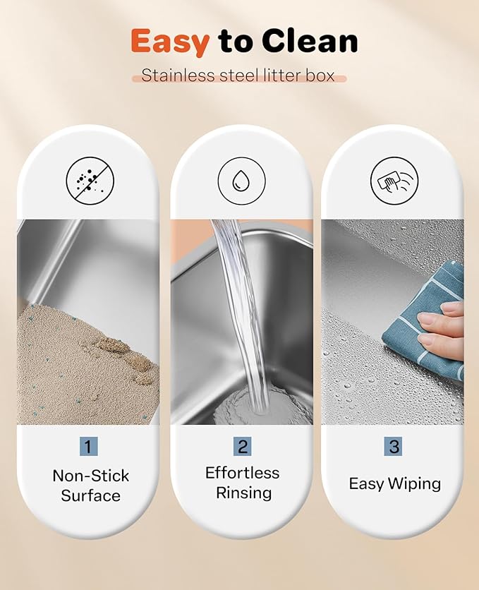 Stainless Steel Litter Box with Lid, 23.5" L x 15.8" W x 10.5" H, Large Metal Cat Box for Big Cats, High Sided Kitty Litter Box with Scoop & Pee Pads, Non-Sticky, Anti-Leakage, Easy to Clean (Gray)-Mewly Pet