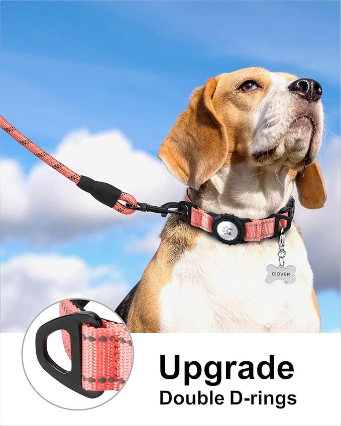TagME Airtag Dog Collar,Waterproof Reflective Pet Collar with Airtag Holder,Soft Padded and Double D-Rings for Medium Dogs,Baby Pink-Mewly Pet