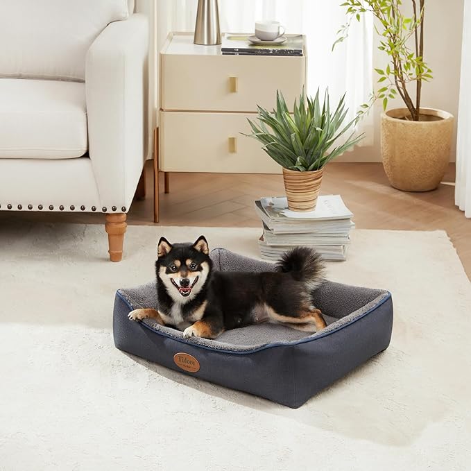 Orthopedic Dog Beds for Medium Dogs, Durable Egg Crate Foam Sofa Dog Bed wit Washable Removable Cover,Waterproof Lining,Pet Bed for Large Dogs (Navy Blue-Velvet, 26.4" L x 21.7" W x 6.2" Th)-Mewly Pet