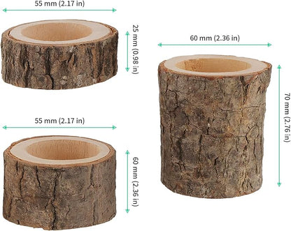 FUNSUEI 18 PCS Wooden Tea Light Candle Holders, Rustic Wood Votive Log Candle Holders, Rustic Wood Votive Candle Holder for Table Decoration, 3 Sizes