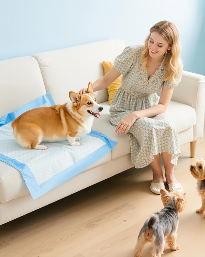 150-Pack Large Puppy Pads - 22'' x 22'' Pee Pads for Dogs Potty Training with Leak-Proof Quick-Dry Design, 6-Layer Dog Pads Large, Blue-Mewly Pet