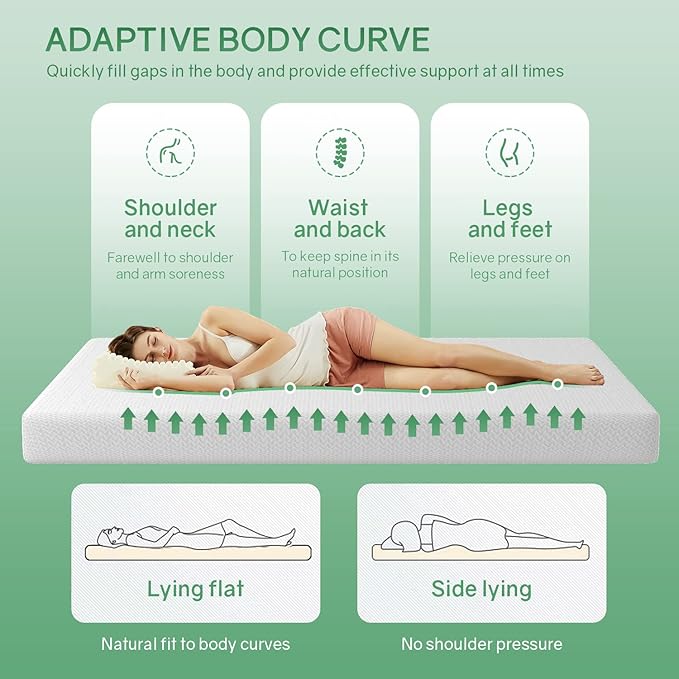 Queen Size Mattress,Fiberglass Free 6 Inch Green Tea Cooling Gel Memory Foam Mattress in a Box,Medium-Firm,Pressure Relief&Temperature Regulation,CertiPUR-US Certified,White