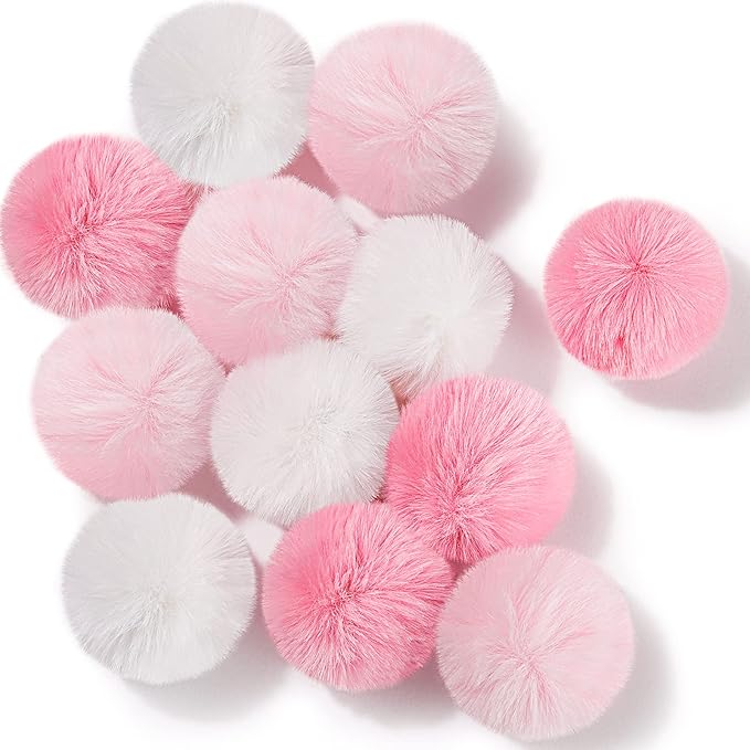 Weewooday 12 Pieces Cat Pom Pom Balls Toys Large Fuzzy Cat Ball Artificial Large Plush Ball for Cats Pets Interactive Playing Indoor(Pink, White,Solid Color)-Mewly Pet