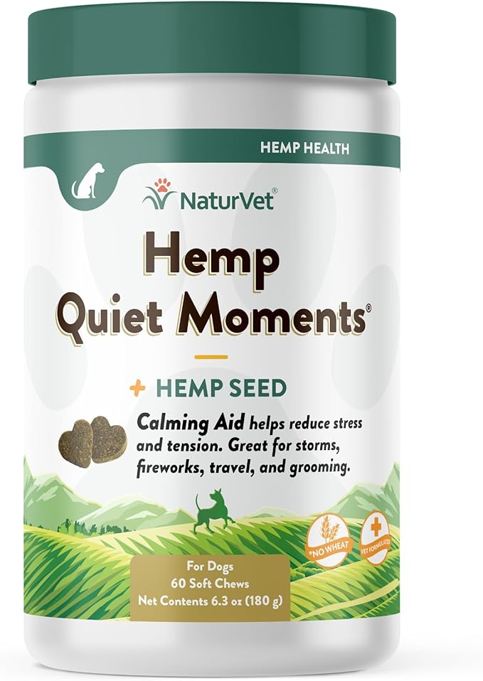 NaturVet Quiet Moments Plus Hemp Calming Aid Soft Chews for Dogs, Count of 60, 60 CT-Mewly Pet