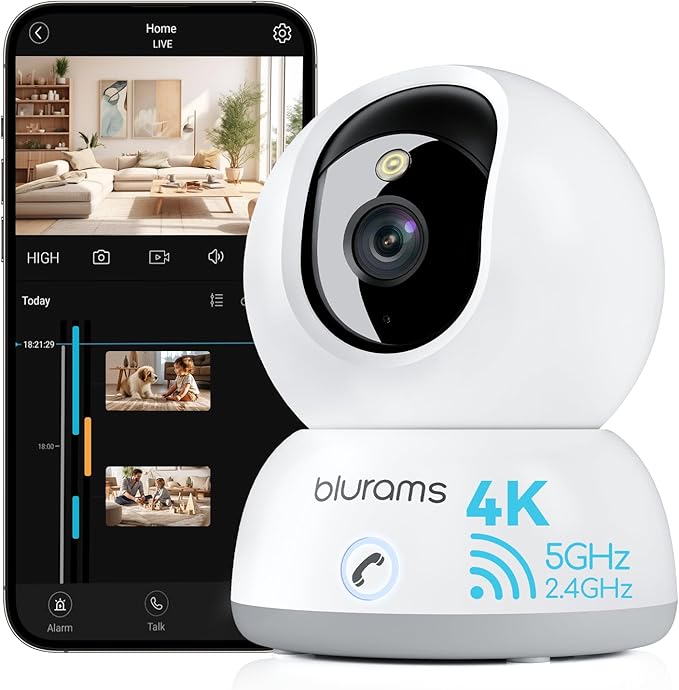 blurams Pet Camera 4K, 8MP Indoor Cameras for Home Security with One-Touch Call, Color Night Vision, Motion Tracking, 5GHz/2.4GHz Wi-Fi, Cloud & SD Card Storage, Wi-Fi 6-Mewly Pet