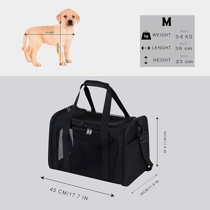 Airline Approved Soft Sided Pet Carrier for Small and Medium Dogs, Cats, and Puppies (Up to 15 lbs), Collapsible Portable Travel Bag for Dogs Cats (Black)-Mewly Pet