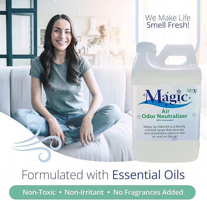 Magic Air Odor Neutralizer Spray, Powerful Dog & Cat Urine Odor Neutralizer, Safe Air Refresher for Home, Safe Odor Absorber for Pet, Closet & Any Strong Odor Remover, 64oz-Mewly Pet