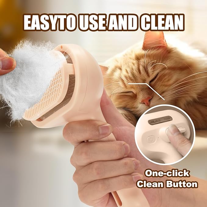 3-in-1 Pet Steam Brush, Grooming Comb with Water Tank for Cats and Dogs, Long and Short Hair (Pink)-Mewly Pet