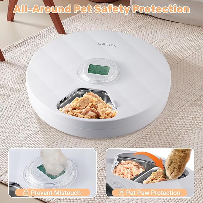Automatic Cat Feeder Wet Food, Battery Operated Auto Feeder with 2 Ice Packs, Digital Cordless Pet Fresh Food Bowl with Timer and Memory Function for Cats Small Dogs (6-Meal Stainless Steel)-Mewly Pet