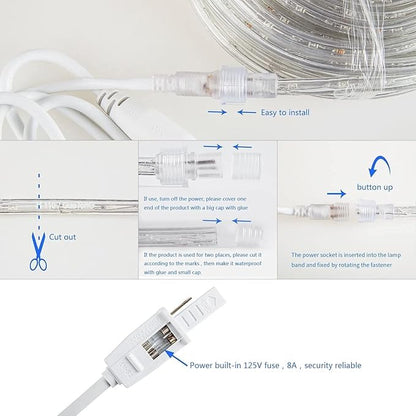 GouTonG LED Rope Lights,110V,Waterproof,Connectable, Power Socket Connector Fuse Holder, Indoor/Outdoor Use, Ideal for Backyards, Decorative Lighting (White, 131.2FT)