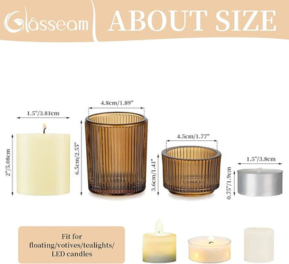 Glasseam Amber Tealight Candle Holders: 24pcs Ribbed Small Votive Holders Bulk for Thanksgiving Table Centerpiece Fall Wedding Christmas Decor