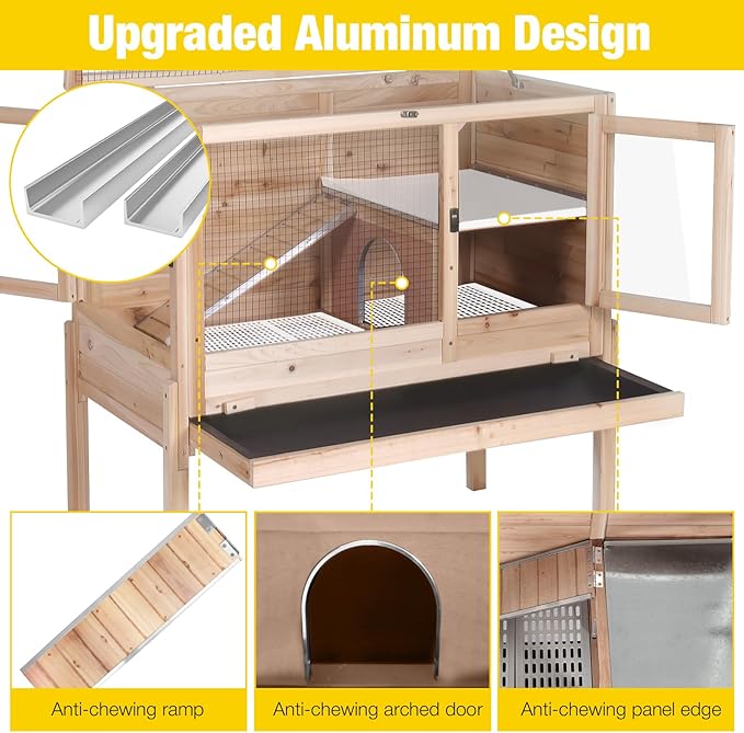 Aivituvin Wooden Guinea Pig Cages Indoor with Removable Stand, Anti Chewing Rabbit Hutch with Ramp and Wire Mesh, 2 Story Small Animals House Habitat with Pull Out Tray (Light Natural Wood)-Mewly Pet