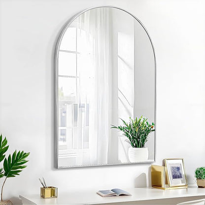 24x36 Arch Mirror Square Full Length Wall Mounted Hanging or Against Wall Metal Frame Dressing Make-up Mirrors for Entryway Bedroom Bathroom Living Room 24 36 inch Silver