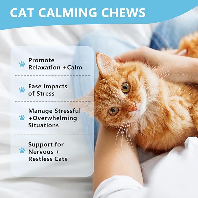Calming Chews for Cats, Cat Calming Treats - Cat Anxiety Relief, Helps Reduce Stress & Promotes Relaxation for Travel, Boarding, Vet Visits, Separation Anxiety - Chicken (230 Soft Chews)-Mewly Pet