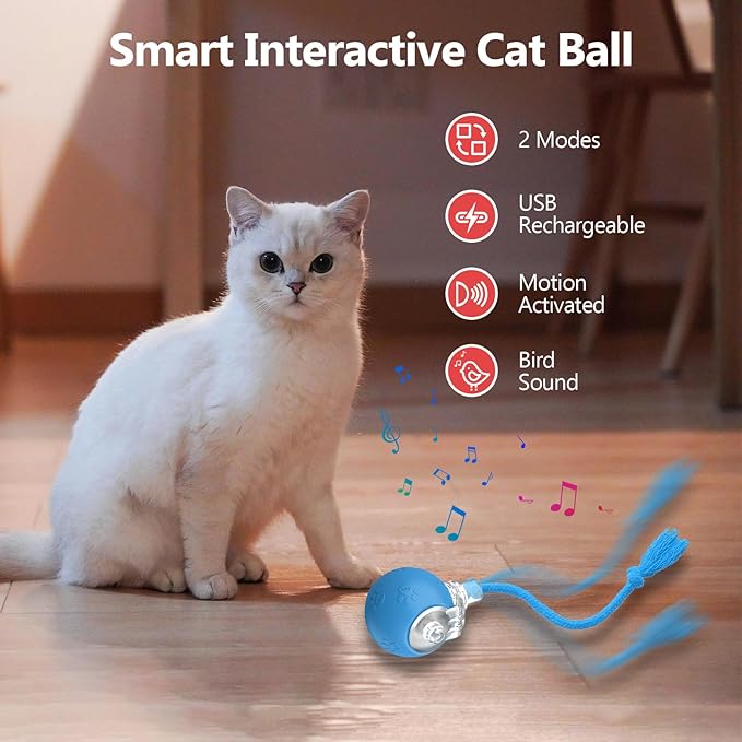 Interactive Cat Toys, Automatic Moving Cat Toys for Bored Indoor Adult Cats, Fast Rolling, Chirping & Motion-Activated Kitty Toys, Fun Gift for Cats with Speedy Tail 2.0, USB Rechargeable, Blue-Mewly Pet