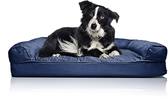 Furhaven Orthopedic Dog Bed for Large/Medium Dogs w/ Removable Bolsters & Washable Cover, For Dogs Up to 55 lbs - Quilted Sofa - Navy (Blue), Large-Mewly Pet