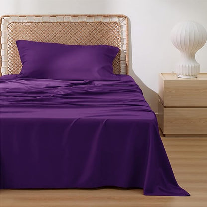 Bedsure Cooling Sheets Twin XL, Rayon Derived from Bamboo, Breathable & Soft Twin XL Sheet Sets, Deep Pocket Up to 16 Inches, Hotel Luxury Silky Dorm Bedding for Hot Sleepers, Plum