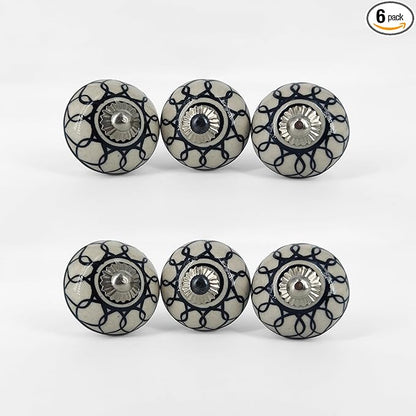 Handmade Serene Blue Ceramic Stone Cabinet Knobs, Vintage Decorative Drawer Pulls for Trendy Cabinets, Modern Dressers & Cupboards, Knobs for Kitchen & Furniture - Set of 12