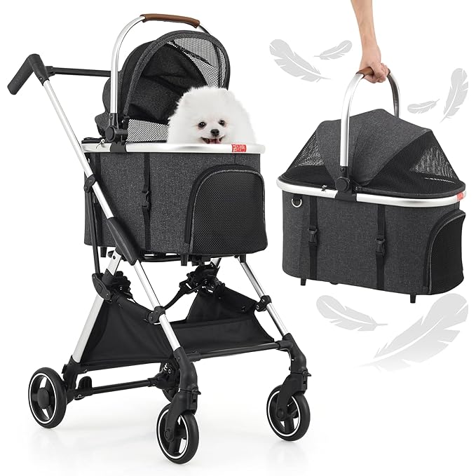 MoNiBloom Pet Stroller for Small/Medium Dogs w/Detachable Carrier & Lightweight Aluminum Frame, Folding Jogging Travel Stroller, Dark Gray-Mewly Pet