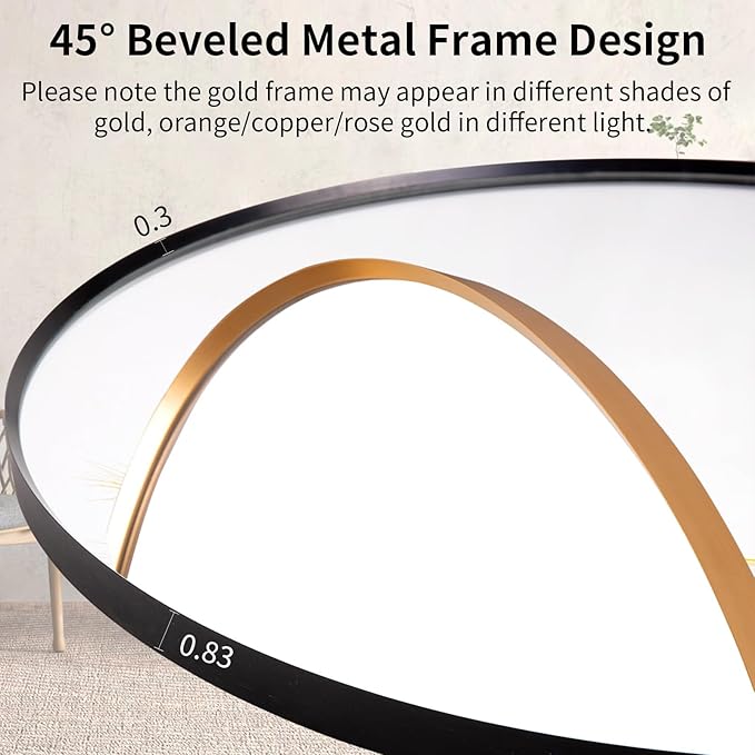 40" Round LED Bathroom Mirror, Wall Mounted Backlit Vanity Mirror with 45° Beveled Frame Lighted Mirror for Bedroom, Fog Free 3-Color Dimmable Lights Memory Function, Black