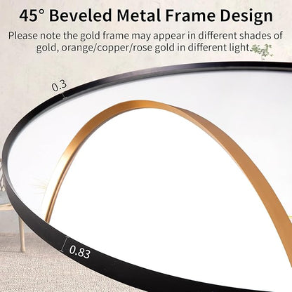 40" Round LED Bathroom Mirror, Wall Mounted Backlit Vanity Mirror with 45° Beveled Frame Lighted Mirror for Bedroom, Fog Free 3-Color Dimmable Lights Memory Function, Black