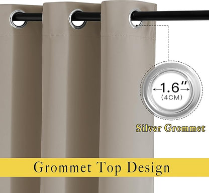 NICETOWN Taupe Curtain Panels - (52 inches by 120 Inch, Black, Set of 2) Home Decoration Thermal Insulated Solid Grommet Blackout Curtains/Drapes for Hall/Dining Room