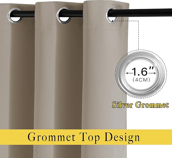 NICETOWN Room Darkening Window Curtains & Drapes - Thermal Insulated Solid Grommet Light & Sound Blocking Blackout Drapes for Bedroom/Living Room (Taupe, 2 Panels, W46 x L72)
