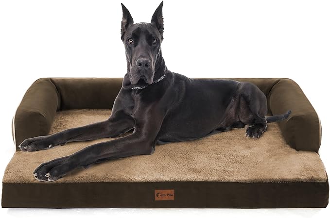 XXL Dog Bed with Bolsters, Waterproof Orthopedic Dogs Beds for Extra Large Dogs, Memory Foam XLarge Dog Beds with Removable Washable Cover, Nonskid Bottom (XX-Large,Brown)-Mewly Pet