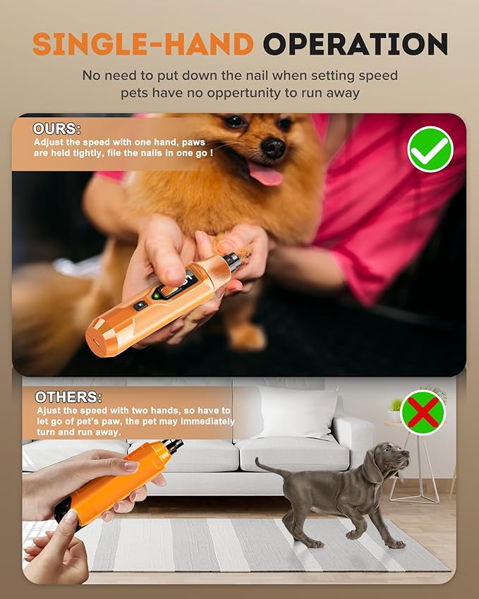 YABIFE 7-Speed Pet Nail Grinder with Light – Heavy Duty, Whisper Quiet Nail Trimmer for Dogs, Cats, Birds & Small Animals – Single-Handed Operation-Mewly Pet