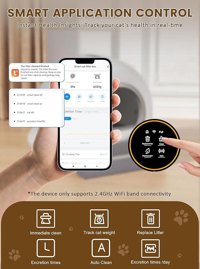(2025) Self Cleaning Litter Box, Upgraded Robot Automatic Litter Box for Multiple Cats, 65L+9L Extra Large, Features Negative ion Sterilization and Deodorization, APP Control, 3 Rolls Litter Liners-Mewly Pet