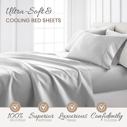 Linen Market Double-Brushed Microfiber King Sheet Set 4 Piece – Oeko-TEX Certified Ultra Soft & Wrinkle-Free - 16" Deep Pocket Sheets - Easy Care King Size - Light Gray