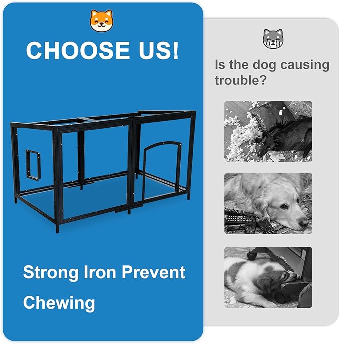 Extra Large Dog House Outdoor Weatherproof 59.1" Outside Wooden Dog Kennel, Chewproof Strong Iron Frame Window-Mewly Pet