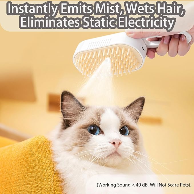 cat steam brush for shedding -4 in 1 Rechargeable Steam Brush for Cats and Dogs, Anti-static, Massage, Cleaning, Shedding & Combing All In One! grooming tool for cats and dogs（Brown）-Mewly Pet
