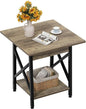 GreenForest End Table 24 inch for Living Room, Large Square Side Tables with X-Frame, Tall Industrial Bedside Nightstand with 2-Tier Storage, Gray Wash