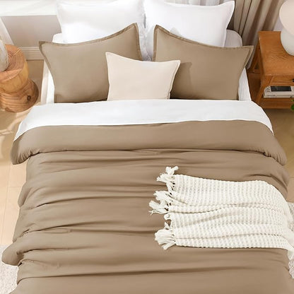 Litanika Comforters Taupe Super King Plus Size, 3 Pieces Lightweight Solid Bedding Set & Collections, All Season Fluffy Bed Set (128x120In Comforter & 2 Pillowcases)