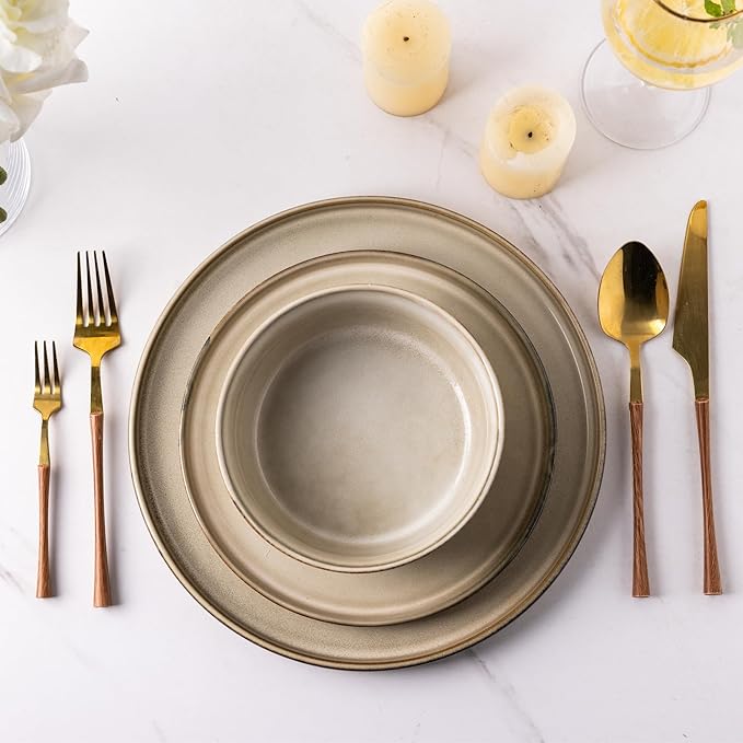 GBHOME Ceramic Dinnerware Sets for 12, 36 Pieces Stoneware Plates and Bowls Sets, Reactive Glaze Dishes -Scratch Resistant, Dishwasher&Microwave Safe-Mewly Pet