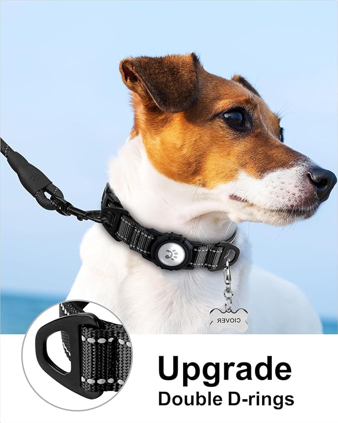 TagME Airtag Dog Collar,Waterproof Reflective Pet Collar with Airtag Holder,Soft Padded and Double D-Rings for Puppy,Black-Mewly Pet