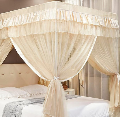 Mengersi Canopy Bed Curtains Queen Sizes,Bed Canopy for Girls Royal Luxurious Cozy Bed Drapes Girls Room Decor(Ivory,Queen)