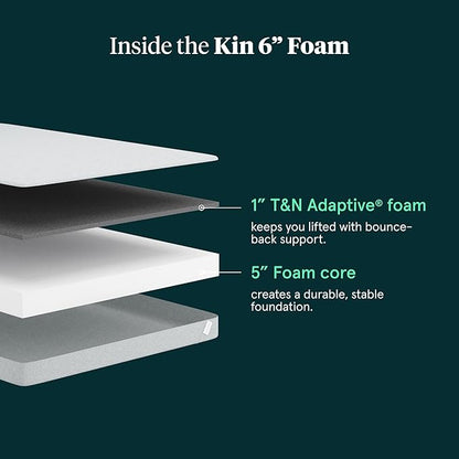 Kin By Tuft & Needle Firm 6" Full Adaptive Foam Mattress in a Box, Cooling Pressure Relief, Balanced Support, 100 Night Trial, Fiberglass-Free, CertiPUR-US, 10-Year Limited Warranty