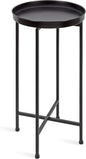 Kate and Laurel Celia Round Metal Foldable Accent Table with Tray Top, Black
