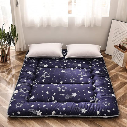 MAXYOYO Navy Star Futon Mattress Japanese Floor Mattress Tatami Floor Mat Foldable Bed Portable Camping Mattress Kids Sleeping Pad Floor Lounger Couch Bed Queen Size