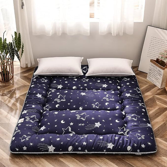 MAXYOYO Navy Star Futon Mattress Japanese Floor Mattress Tatami Floor Mat Foldable Bed Portable Camping Mattress Kids Sleeping Pad Floor Lounger Couch Bed Queen Size