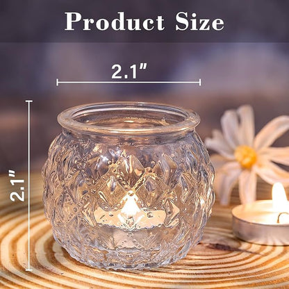 DARJEN Clear Votive Candle Holders Set of 24- Round Glass Candle Holders Bulk for Tea Light Candle, Diamond Texture Candle Votives for Wedding Centerpiece, Living Room & Home Table Decor