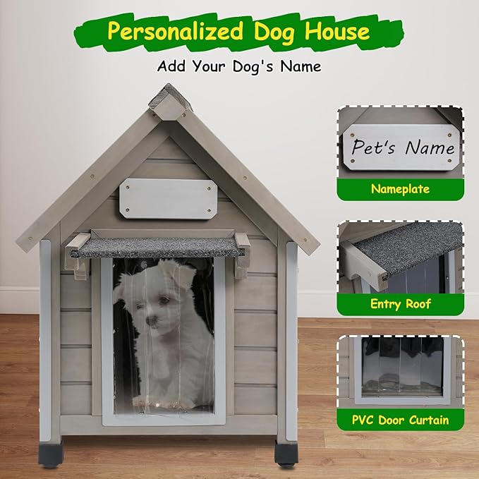 Dog House Outdoor Indoor Waterproof for Small Dog with Anti-Chewing Iron Frame, Raised Feet, Weatherproof Doghouse Kennel Puppy Shelter with Removable Floors(18" L*28.5" W*24" H)-Mewly Pet