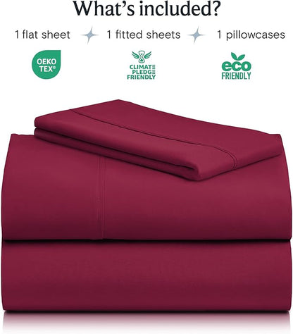 LuxClub 3 PC Sheet Bed Sheets Deep Pockets Wrinkle Free-Kids-Fitted Sheets Machine Washable Hotel Bedding Silky Soft - Burgundy Twin