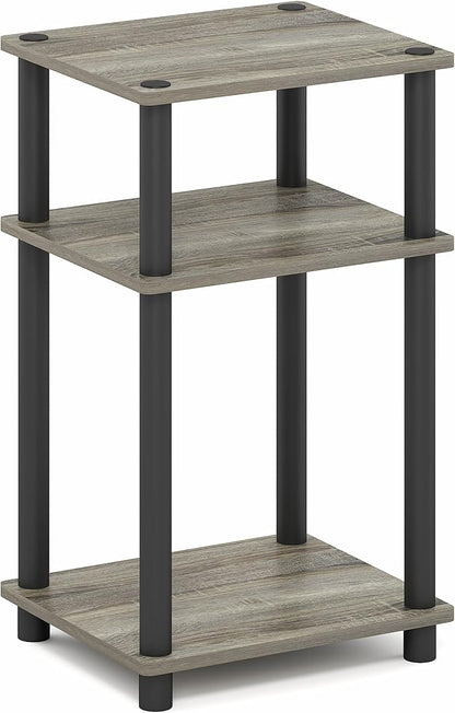 Furinno Just 3-Tier Turn-N-Tube End Table / Side Table / Night Stand / Bedside Table with Plastic Poles, 2-Pack, French Oak Grey/Black