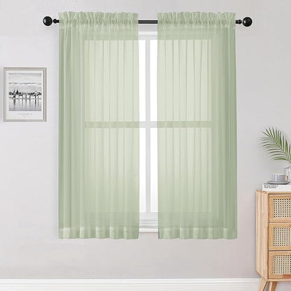 OWENIE Sheer Curtains 54 inches Long 2 Panles for Living Room Bedroom Small Windowm, Rod Pocket Light Filtering Voile Sheers Drapes, 42" W x 54" L, Light Green