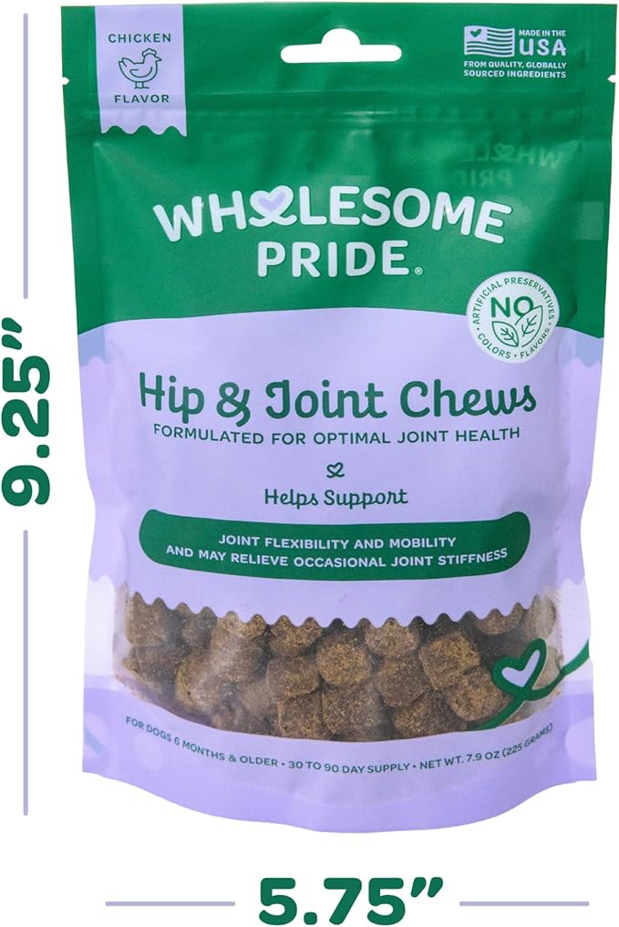 Wholesome Pride Hip & Joint Supplement for Dogs – 90 Soft Chews – Glucosamine, Chondroitin, MSM & Turmeric – Mobility Support & Arthritis Relief for Growing, Adult & Senior Dogs-Mewly Pet