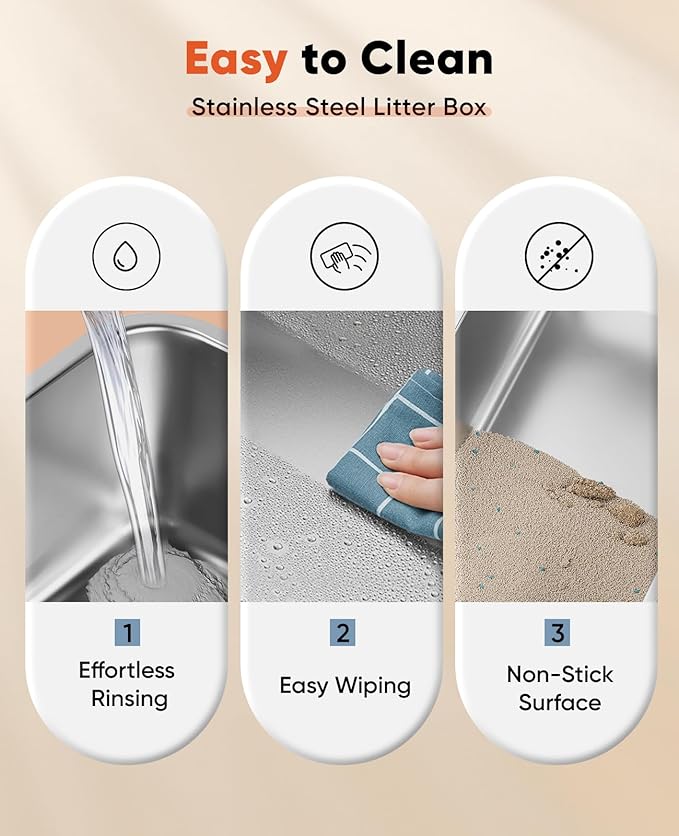 Stainless Steel Litter Box with Lid, 23.5" L x 15.8" W x 10.5" H, Large Metal Cat Box for Big Cats, High Sided Kitty Litter Box with Scoop & Pee Pads, Non-Sticky, Anti-Leakage, Easy to Clean (Black)-Mewly Pet