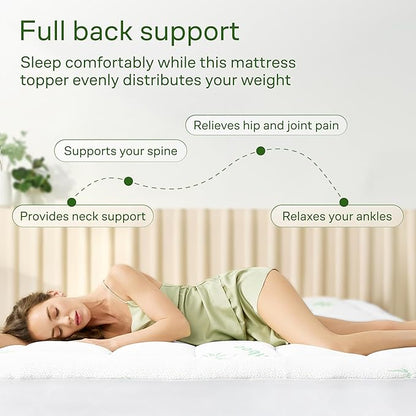 Ultra Soft Queen RV Size Mattress Topper - Viscose Made from Bamboo Pillow Top Mattress Pad for Back Pain Relief - Naturally Cooling for Hot Sleepers, Green